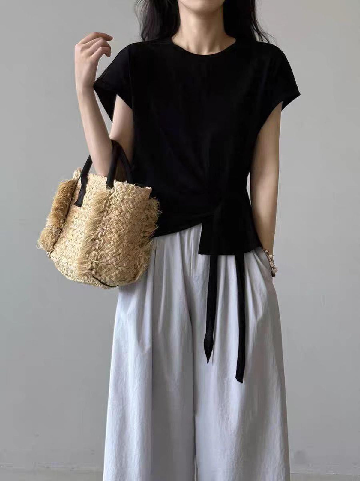 Twist Front Side Ribbon Tee — BL1017