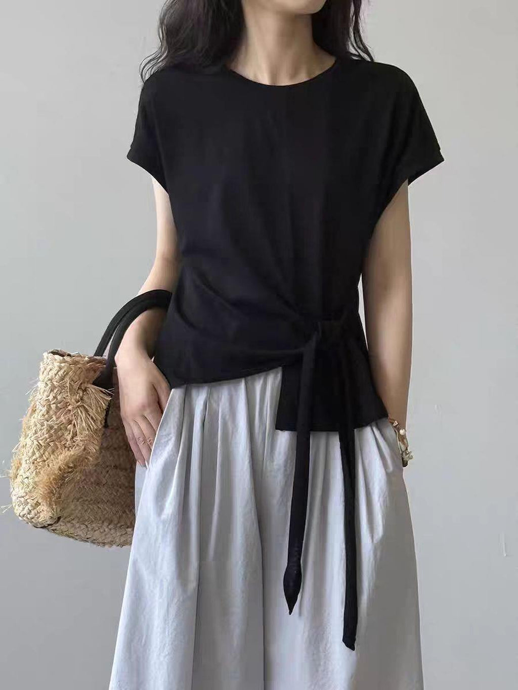 Twist Front Side Ribbon Tee — BL1017