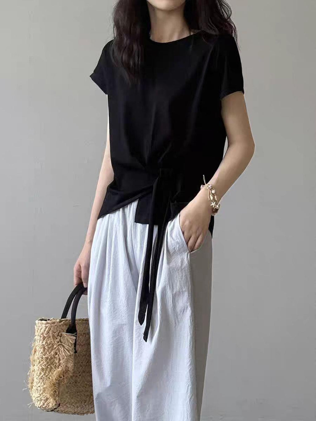Twist Front Side Ribbon Tee — BL1017