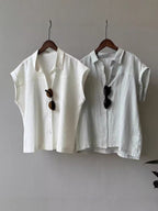 French Sleeve Sheer Linen-Touch Shirt — BL1018