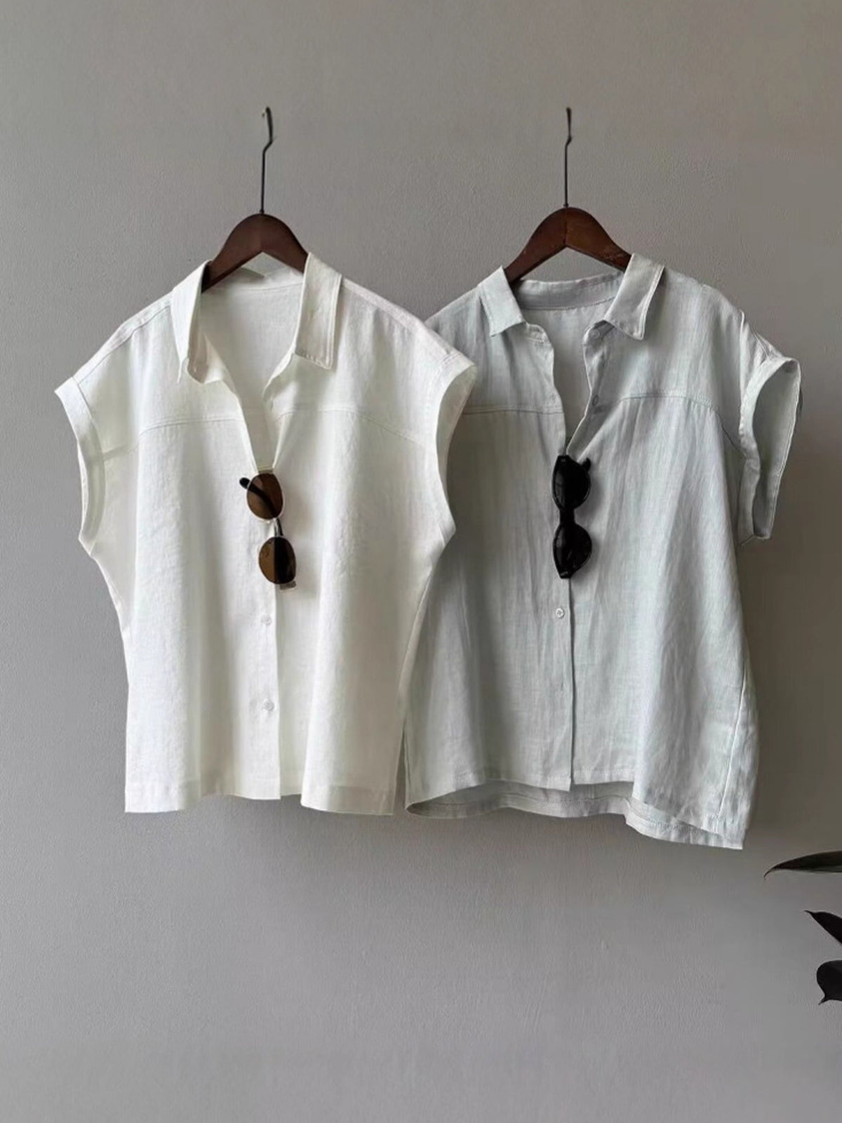 French Sleeve Sheer Linen-Touch Shirt — BL1018