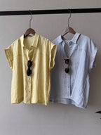 French Sleeve Sheer Linen-Touch Shirt — BL1018