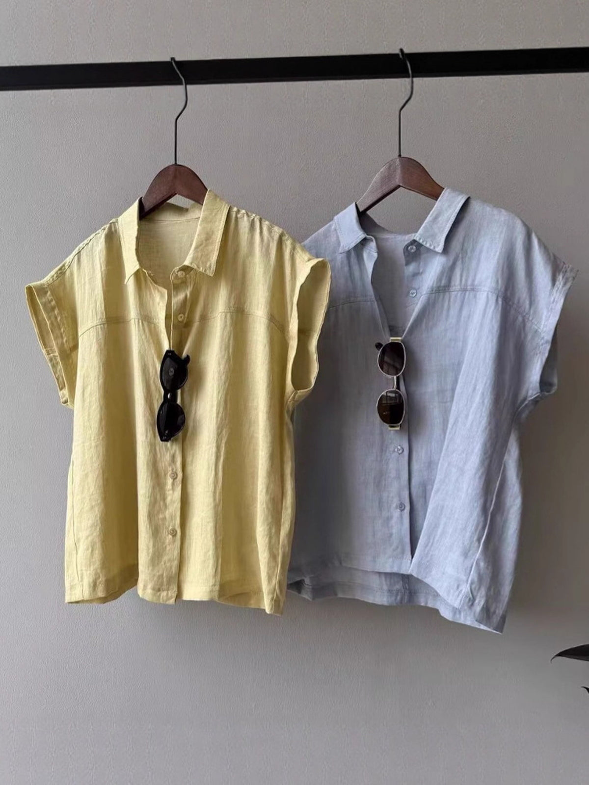French Sleeve Sheer Linen-Touch Shirt — BL1018