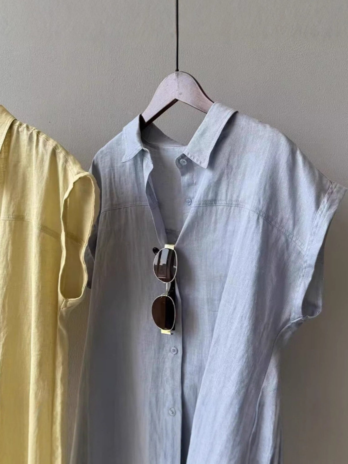 French Sleeve Sheer Linen-Touch Shirt — BL1018
