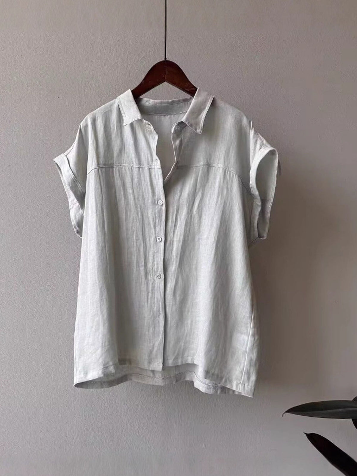 French Sleeve Sheer Linen-Touch Shirt — BL1018