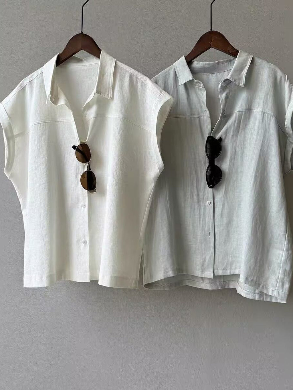 French Sleeve Sheer Linen-Touch Shirt — BL1018