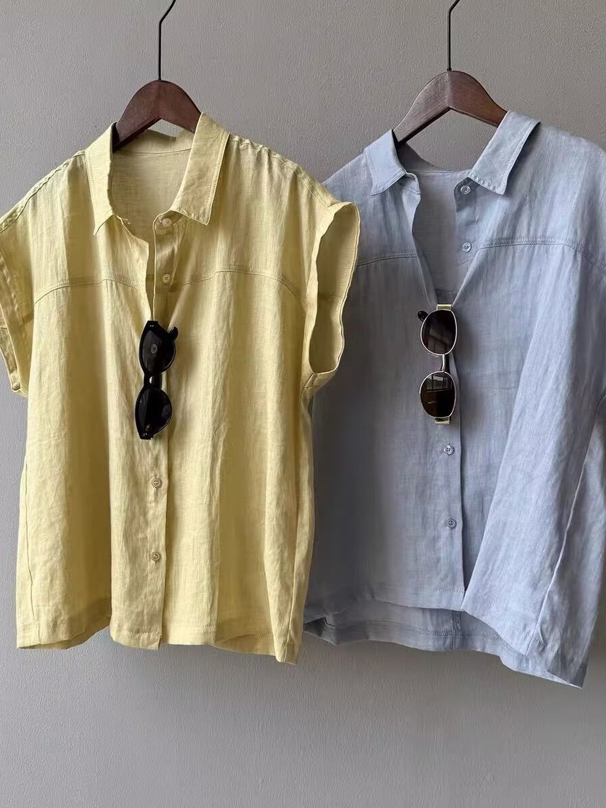 French Sleeve Sheer Linen-Touch Shirt — BL1018