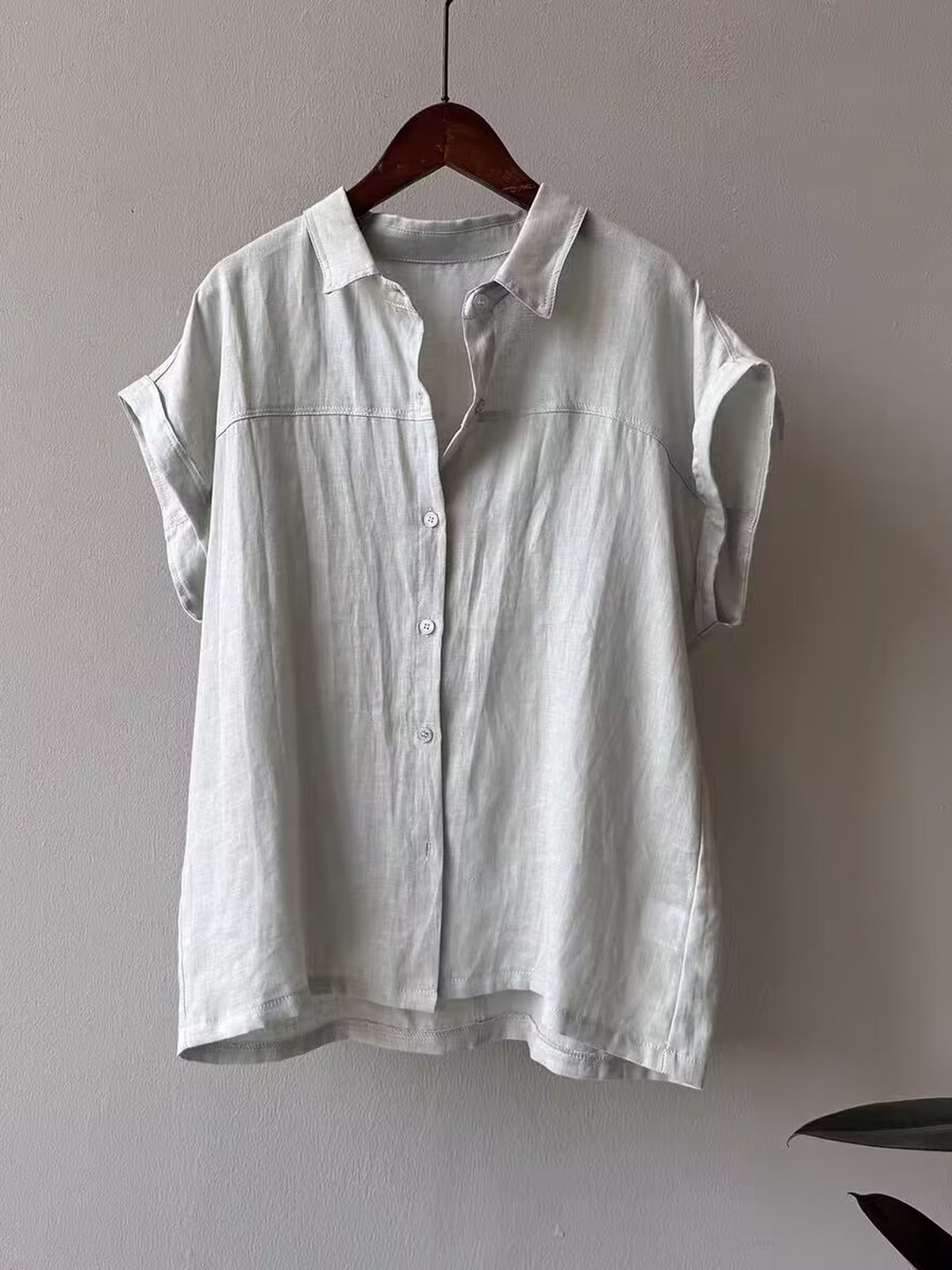 French Sleeve Sheer Linen-Touch Shirt — BL1018