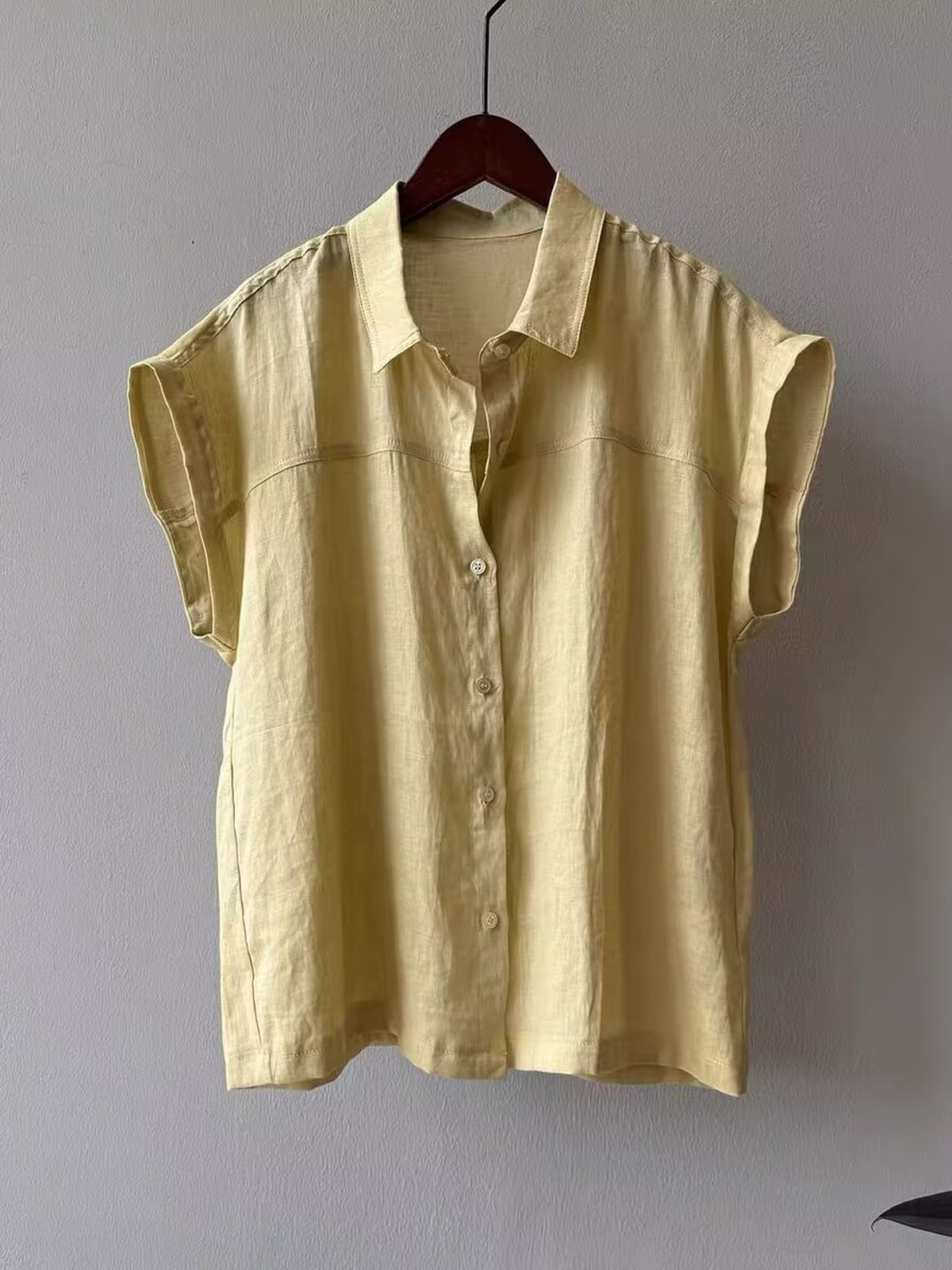 French Sleeve Sheer Linen-Touch Shirt — BL1018