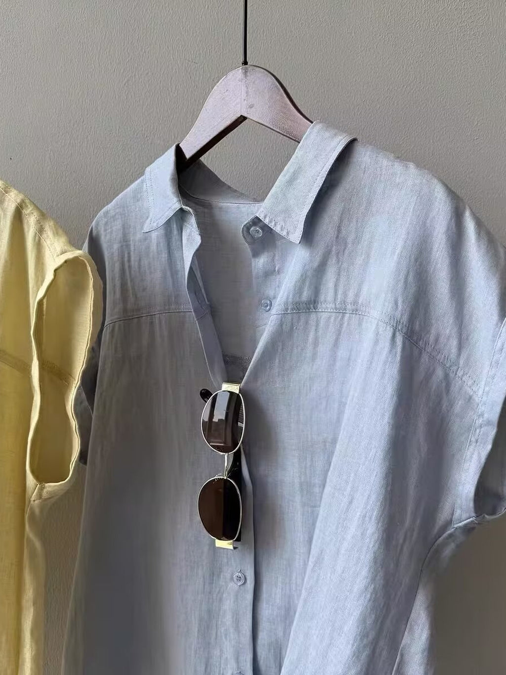 French Sleeve Sheer Linen-Touch Shirt — BL1018