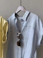 French Sleeve Sheer Linen-Touch Shirt — BL1018
