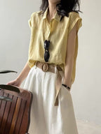 French Sleeve Sheer Linen-Touch Shirt — BL1018