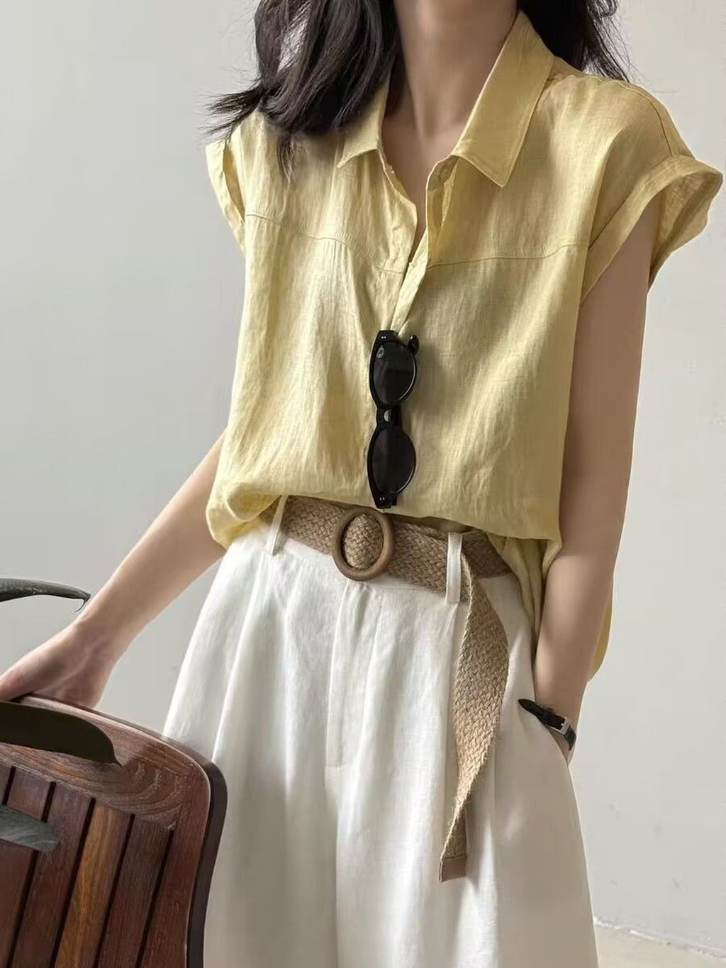French Sleeve Sheer Linen-Touch Shirt — BL1018