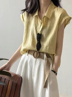 French Sleeve Sheer Linen-Touch Shirt — BL1018
