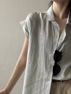French Sleeve Sheer Linen-Touch Shirt — BL1018