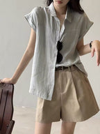 French Sleeve Sheer Linen-Touch Shirt — BL1018