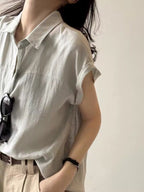 French Sleeve Sheer Linen-Touch Shirt — BL1018