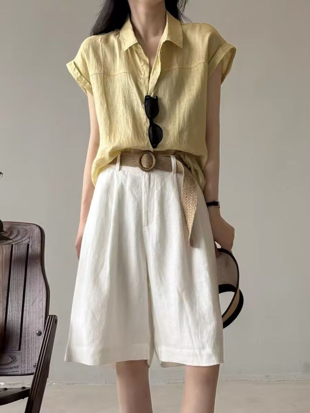 French Sleeve Sheer Linen-Touch Shirt — BL1018
