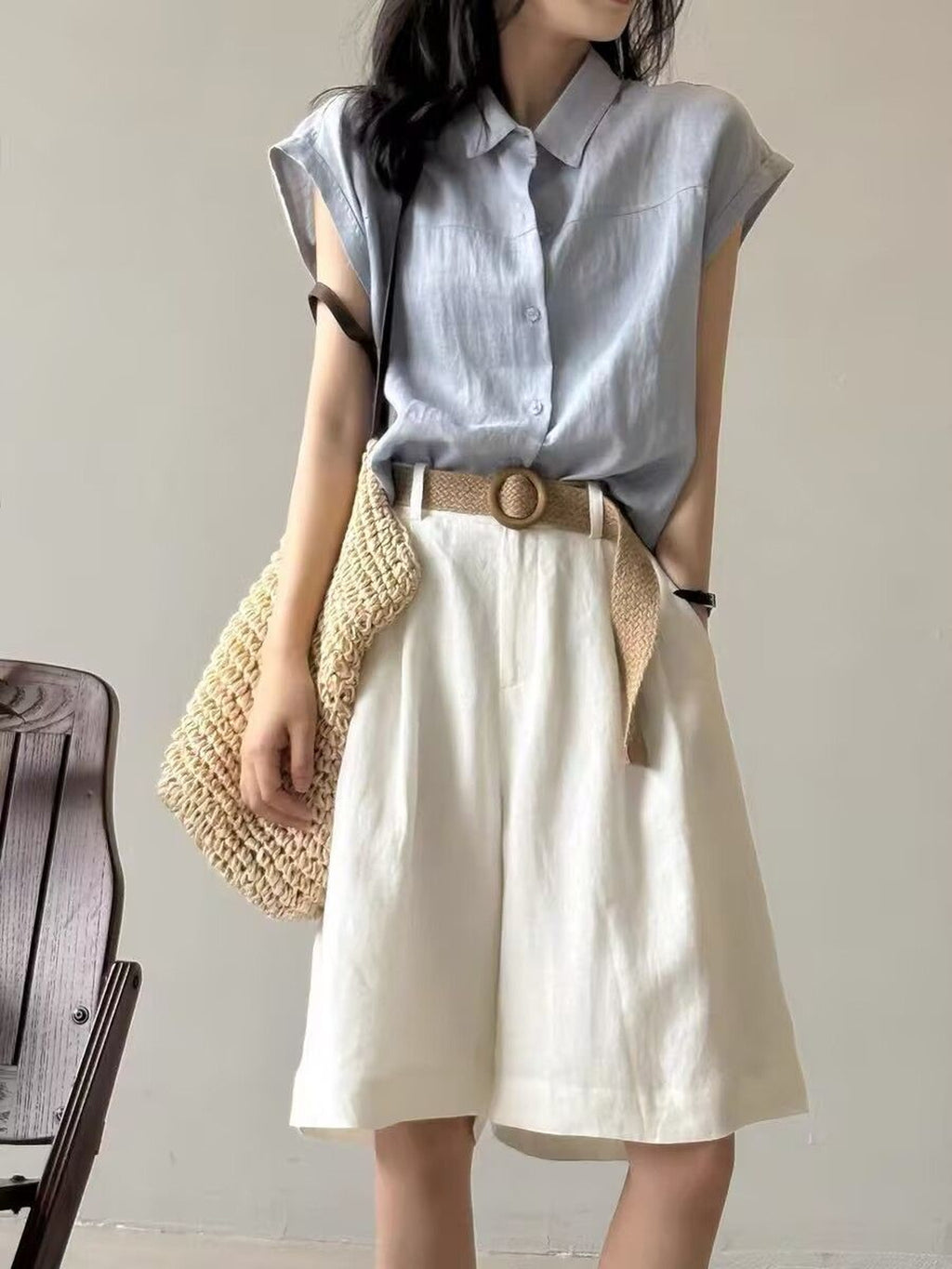 French Sleeve Sheer Linen-Touch Shirt — BL1018