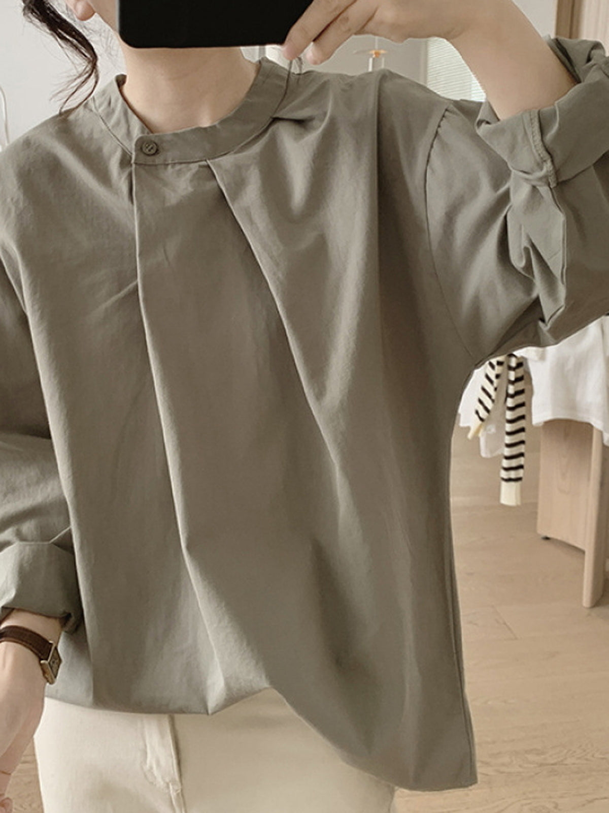 Front Tuck Stand Collar Blouse — BL1019