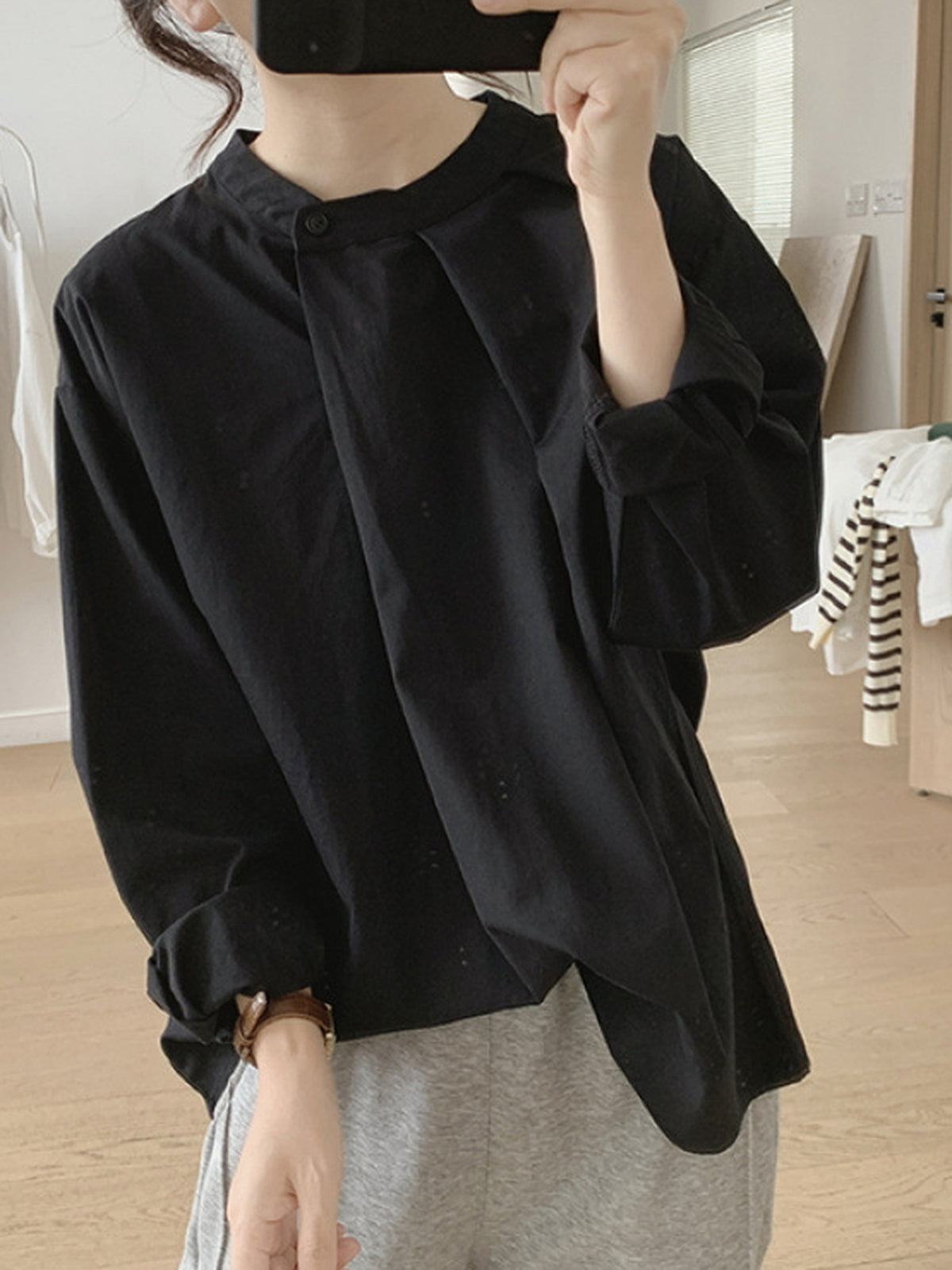 Front Tuck Stand Collar Blouse — BL1019