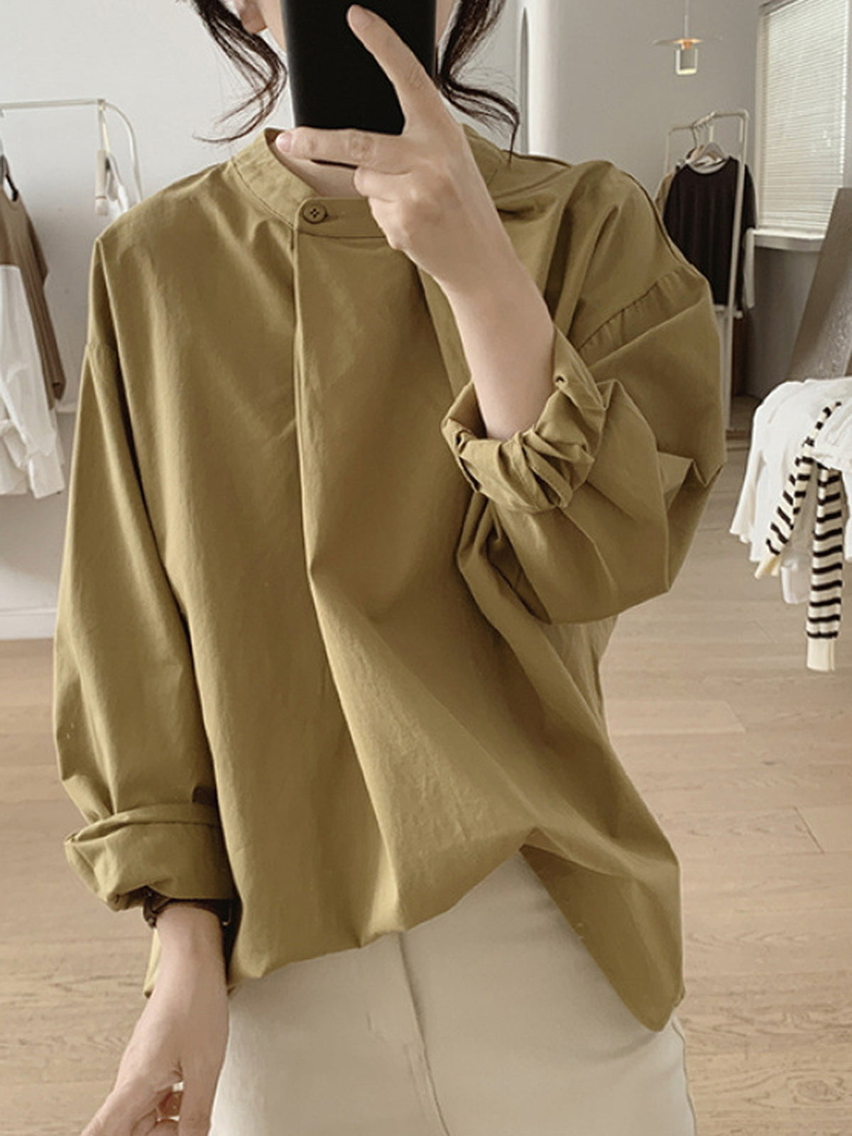 Front Tuck Stand Collar Blouse — BL1019