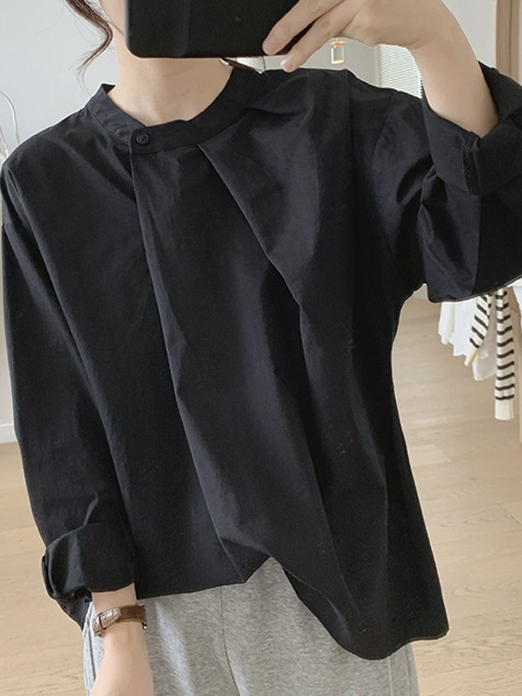 Front Tuck Stand Collar Blouse — BL1019