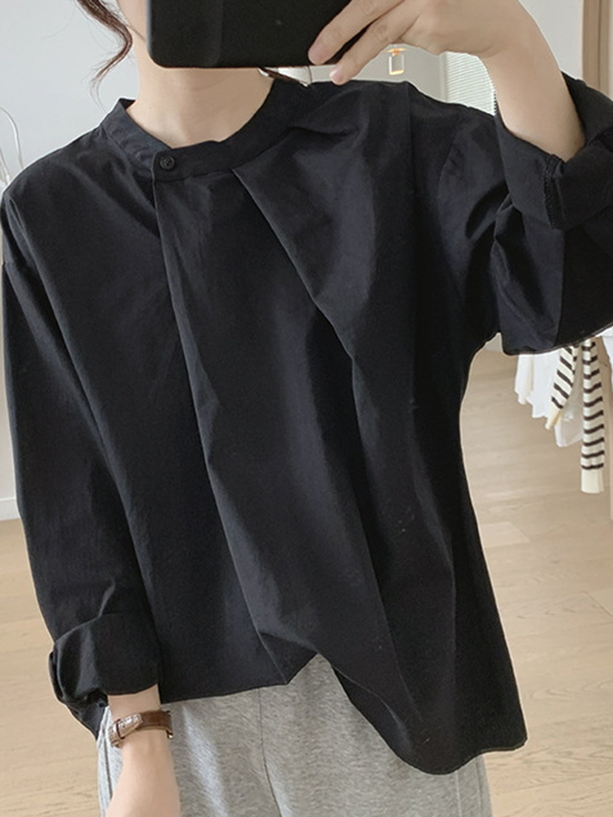Front Tuck Stand Collar Blouse — BL1019