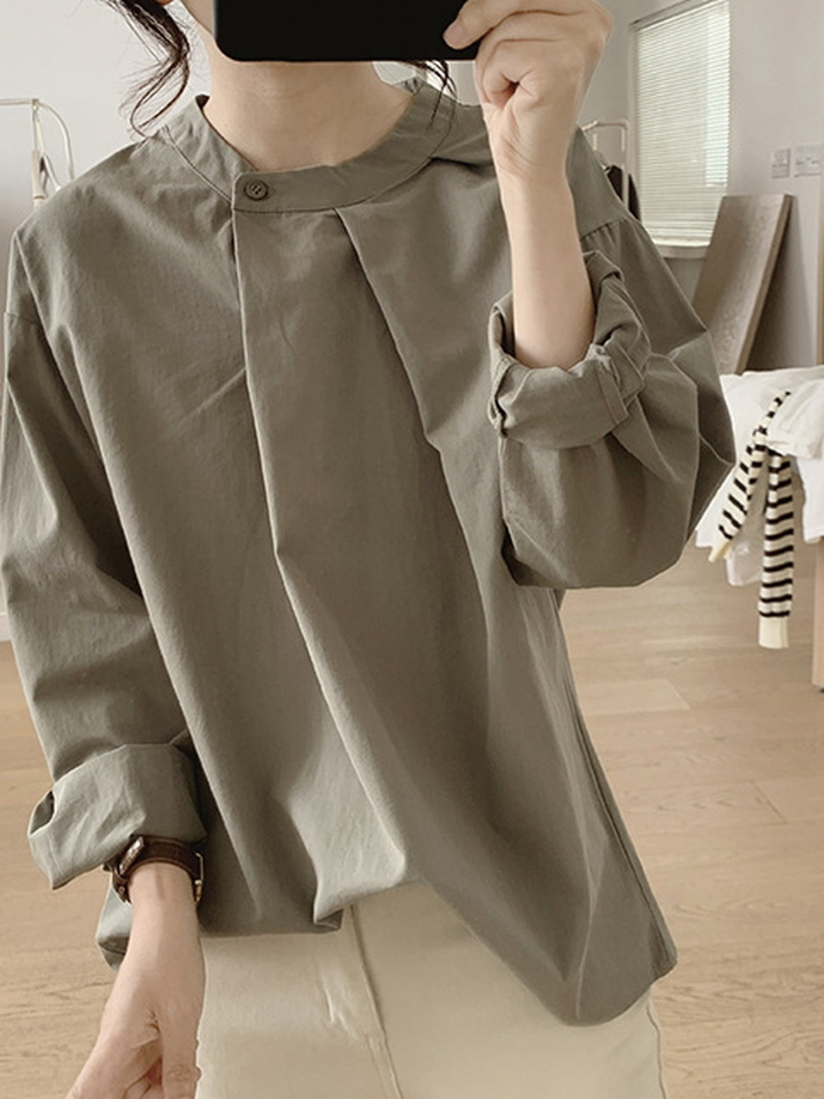 Front Tuck Stand Collar Blouse — BL1019