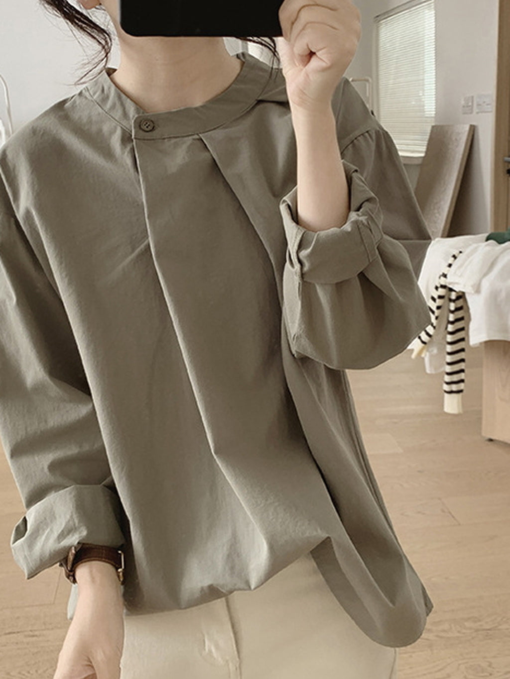 Front Tuck Stand Collar Blouse — BL1019