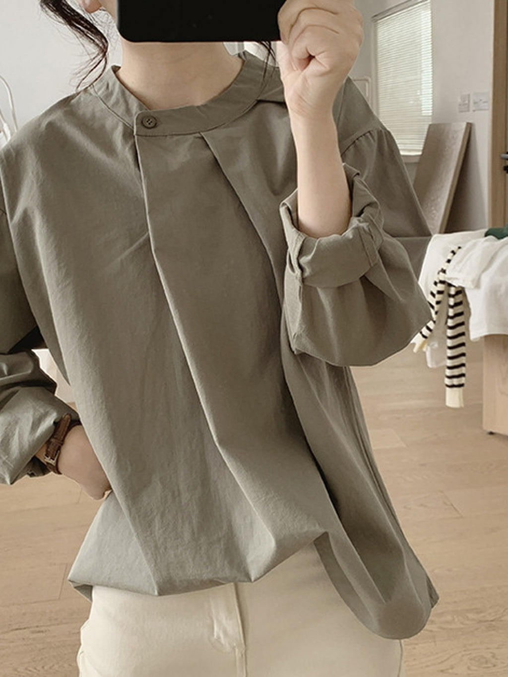 Front Tuck Stand Collar Blouse — BL1019