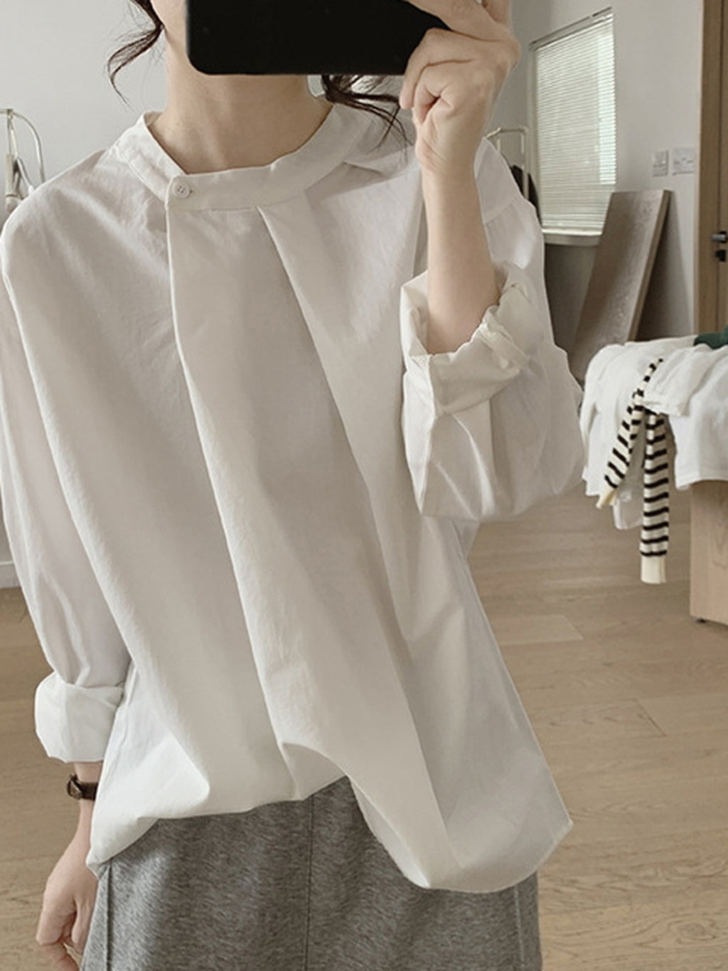 Front Tuck Stand Collar Blouse — BL1019