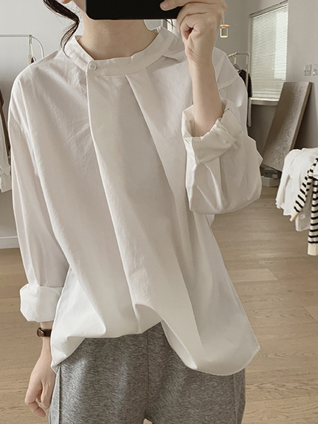 Front Tuck Stand Collar Blouse — BL1019