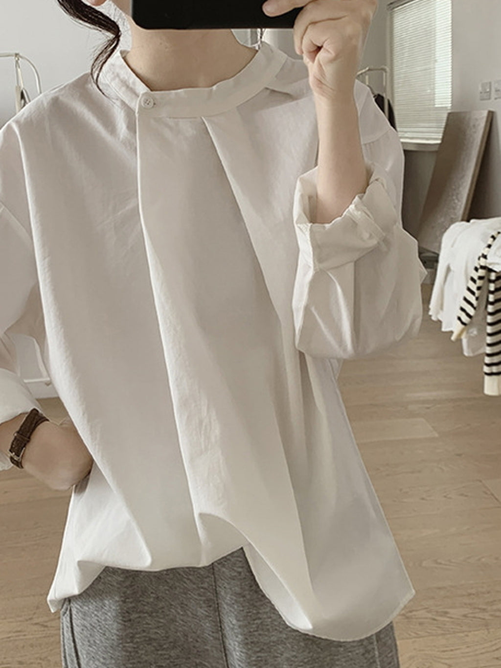 Front Tuck Stand Collar Blouse — BL1019