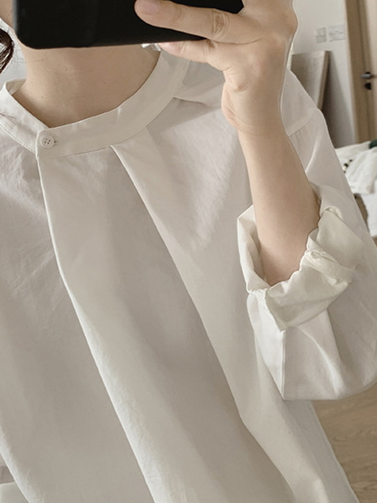 Front Tuck Stand Collar Blouse — BL1019