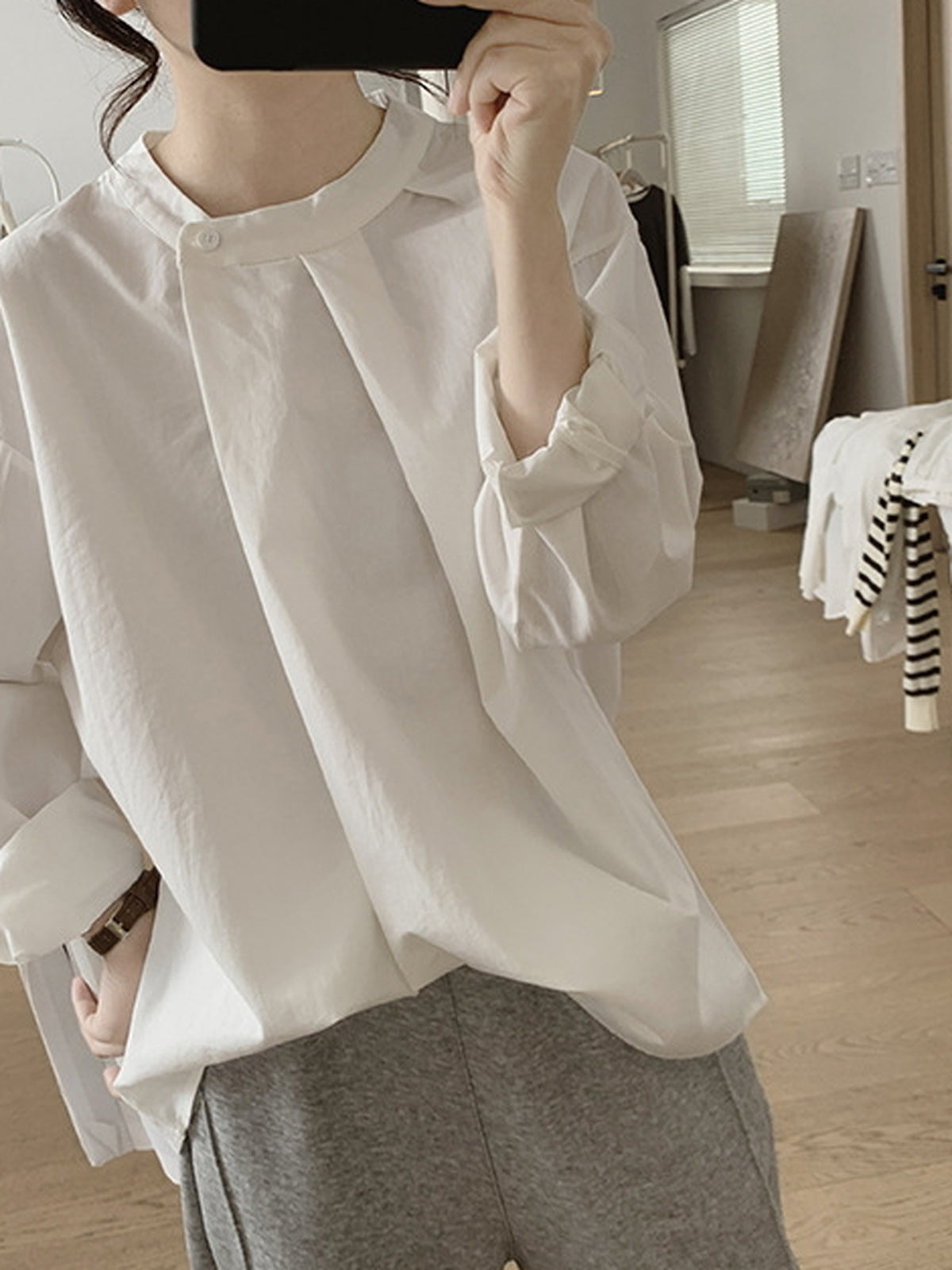 Front Tuck Stand Collar Blouse — BL1019