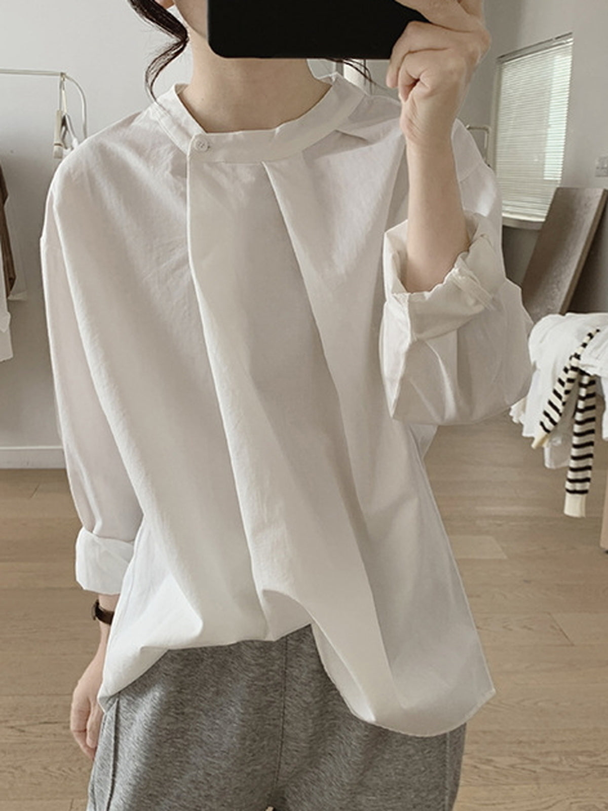 Front Tuck Stand Collar Blouse — BL1019