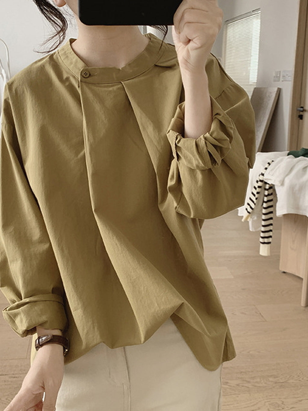 Front Tuck Stand Collar Blouse — BL1019