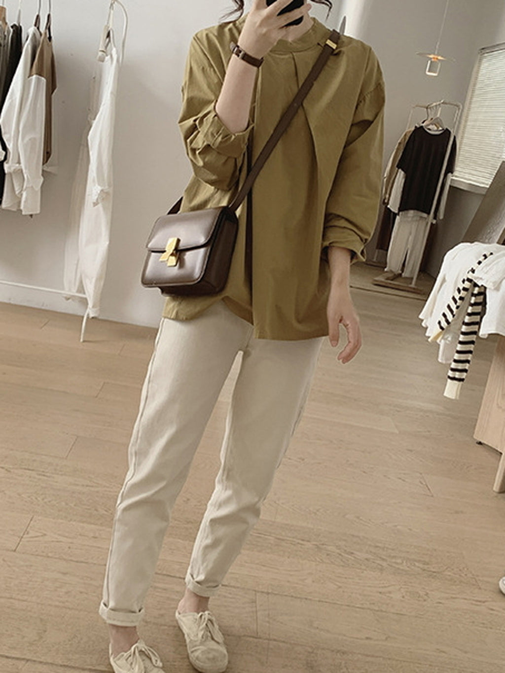 Front Tuck Stand Collar Blouse — BL1019