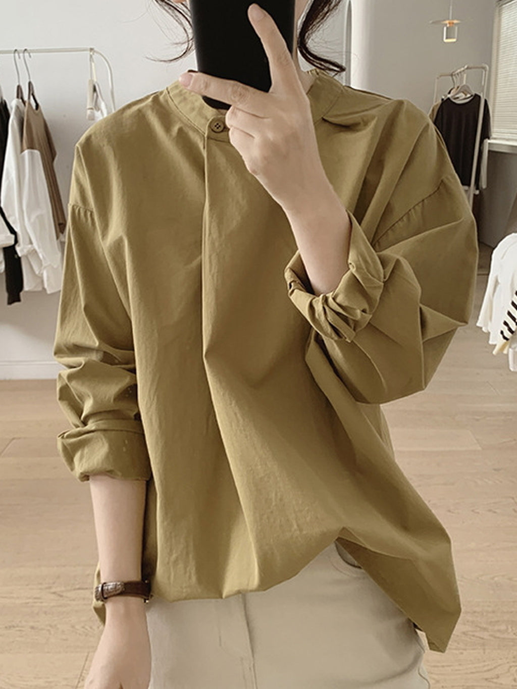 Front Tuck Stand Collar Blouse — BL1019