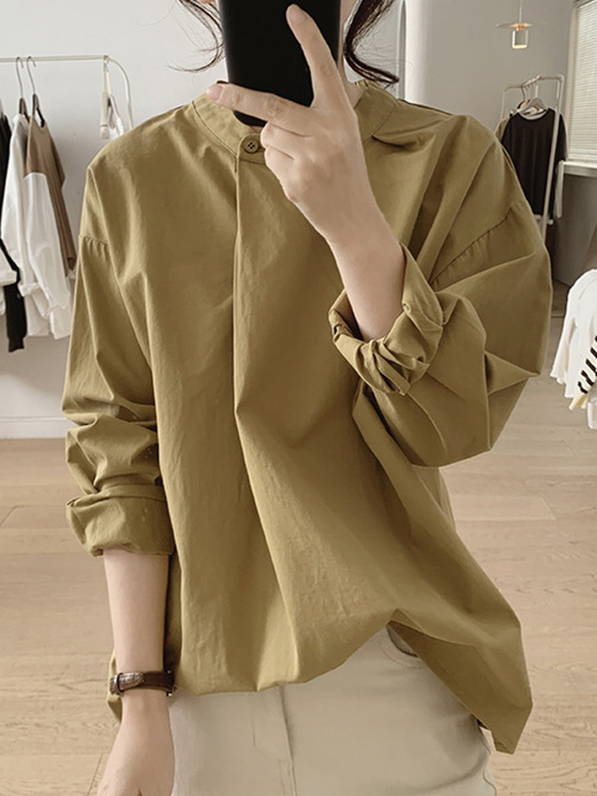 Front Tuck Stand Collar Blouse — BL1019