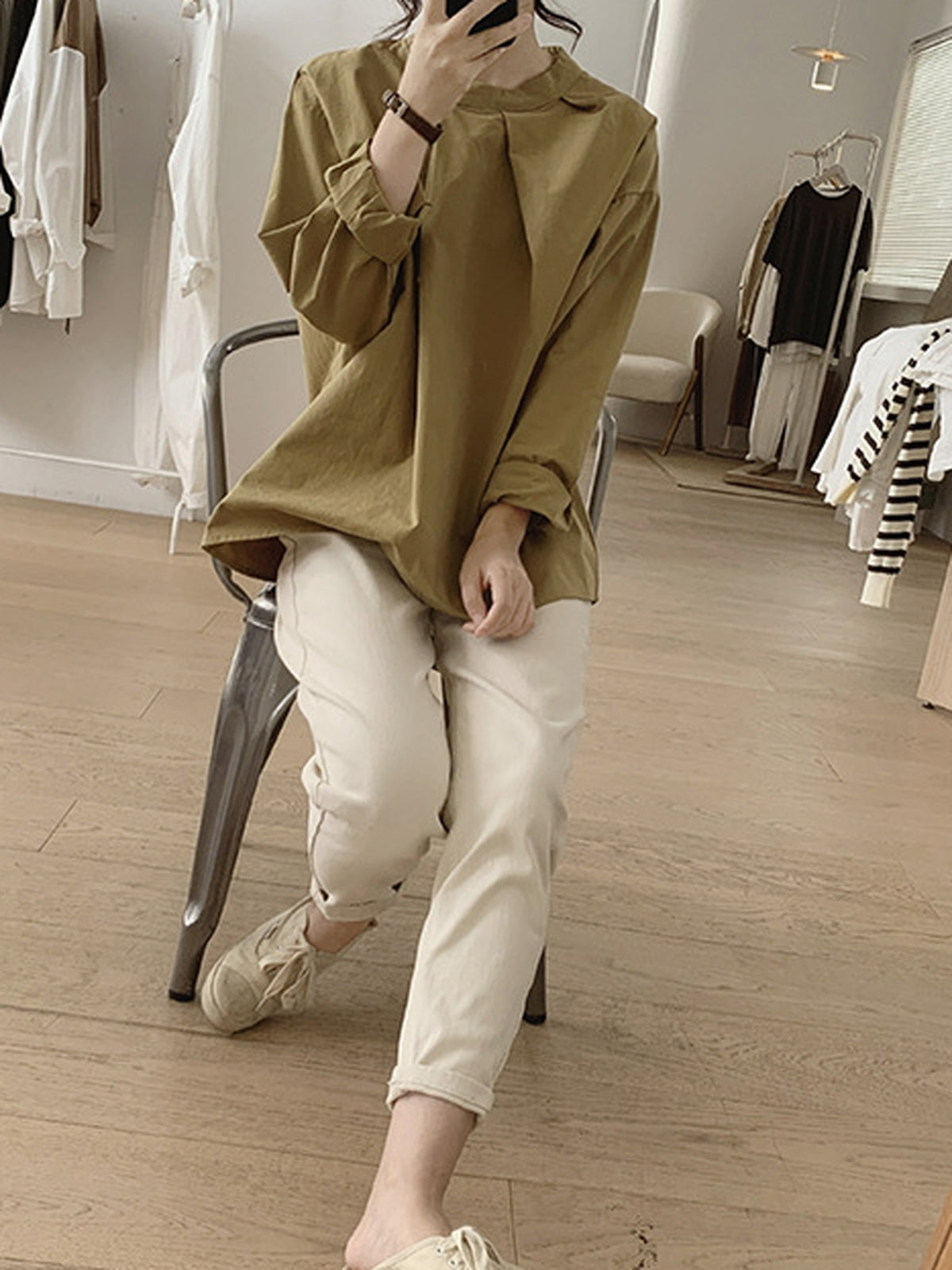 Front Tuck Stand Collar Blouse — BL1019