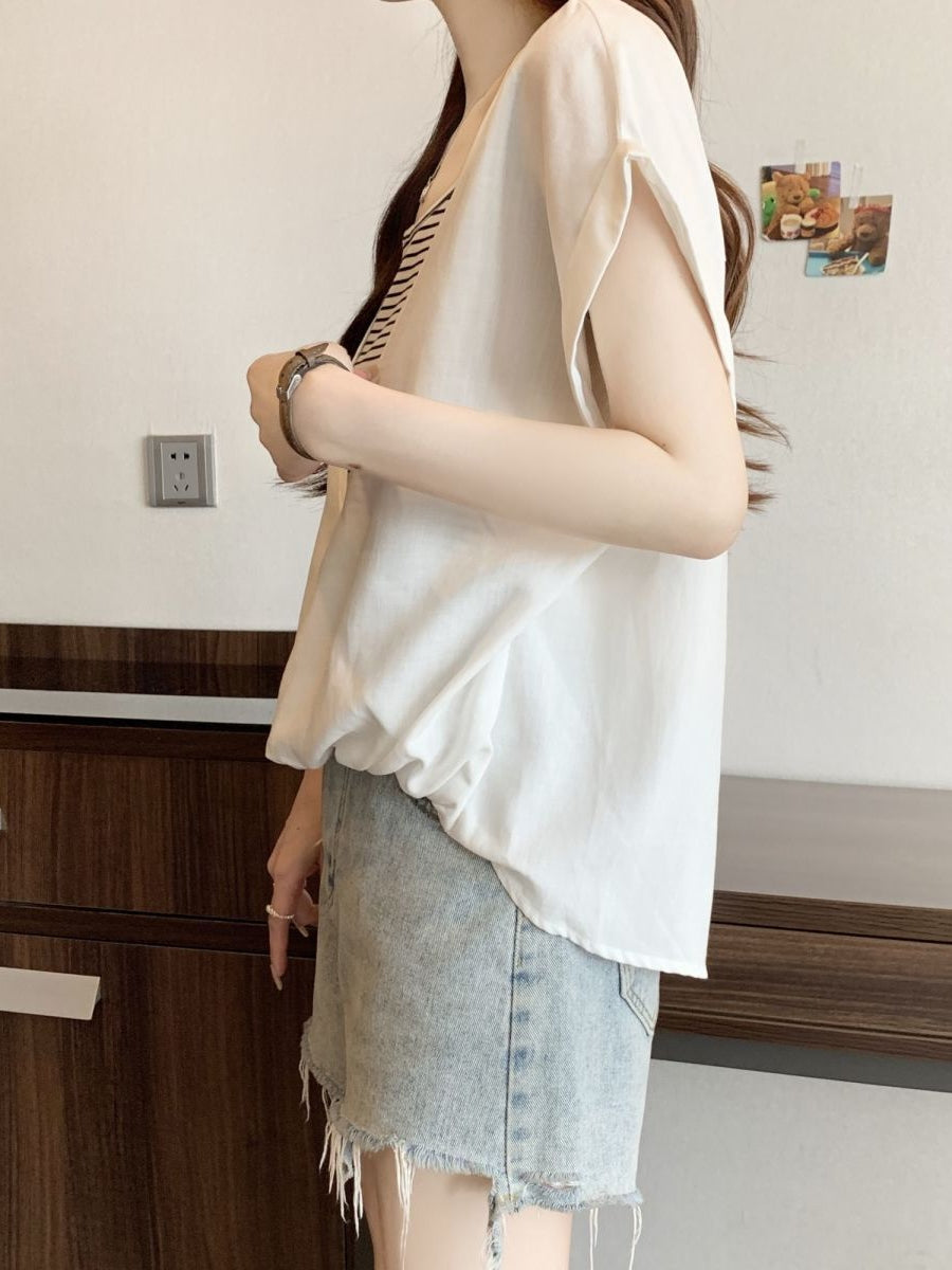 V-Neck Fake Layered Border Tee — BL1020