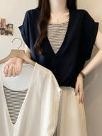 V-Neck Fake Layered Border Tee — BL1020