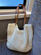 Crochet Mesh Leather Handle Tote Bag — BL1021