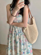 Crochet Mesh Leather Handle Tote Bag — BL1021