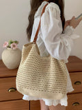 Crochet Mesh Leather Handle Tote Bag — BL1021