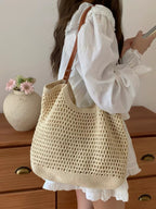 Crochet Mesh Leather Handle Tote Bag — BL1021