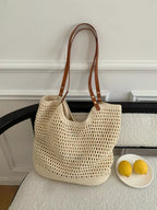 Crochet Mesh Leather Handle Tote Bag — BL1021