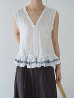 Lace Tape Embroidered Frill Blouse — BL1022